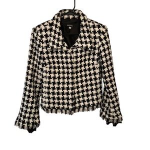Victoria Pappas Houndstooth Wool Blend Vintage‎ Blazer Jacket black & white sz 8